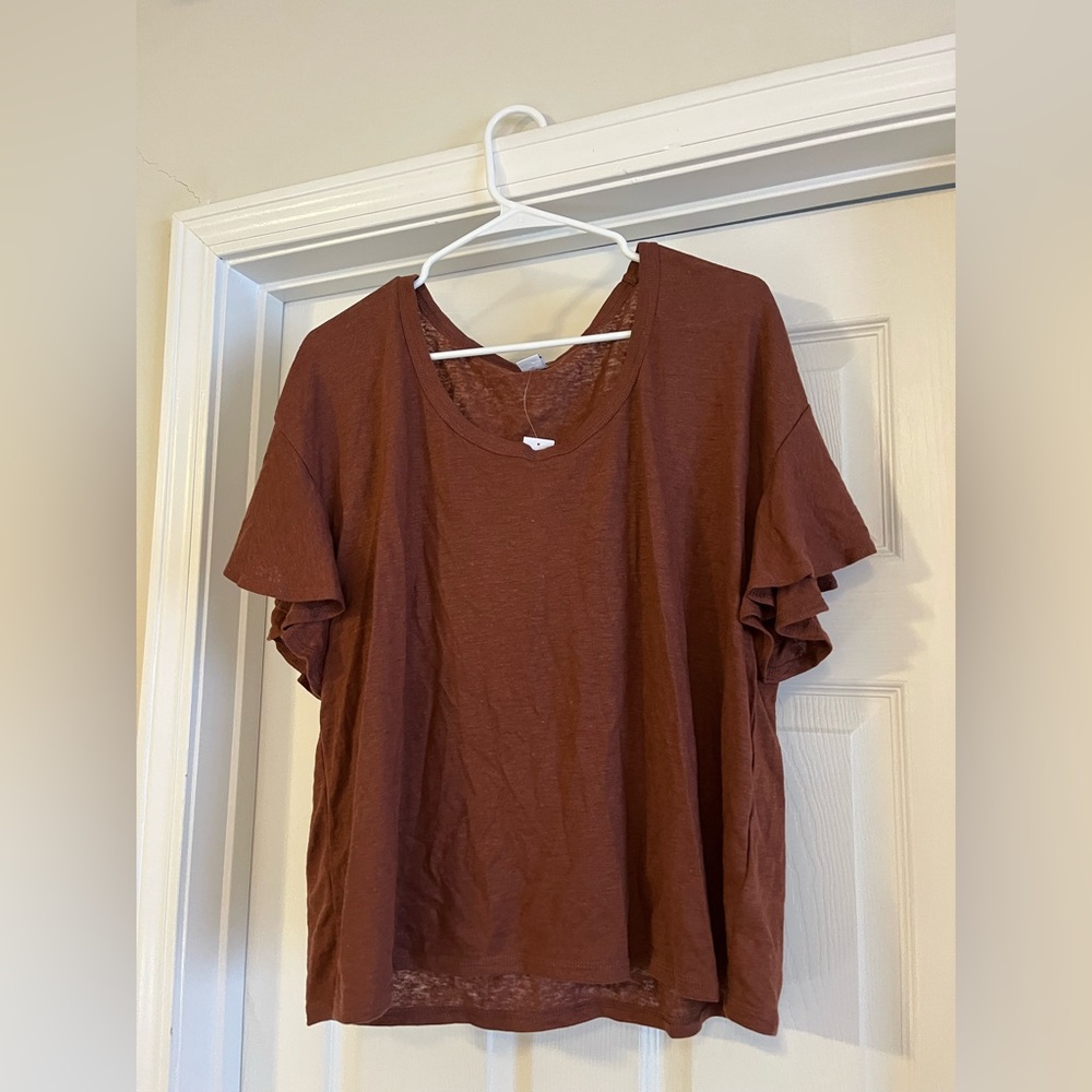 Brown flutter sleeve top
